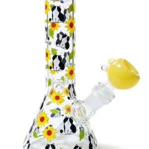 8-Inch Sunflower & Cow Cat Beaker Glass Bong