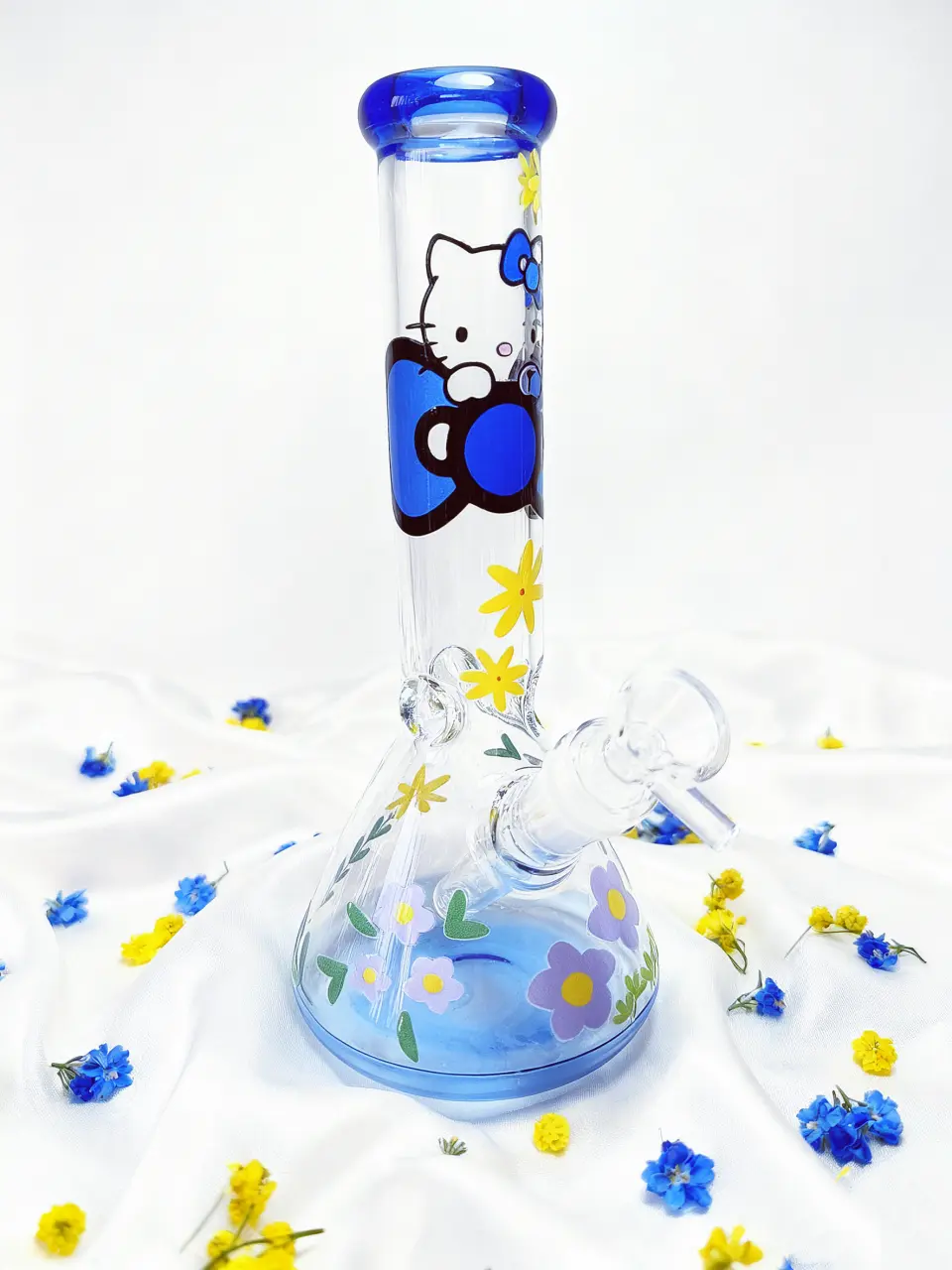 9.5-Inch Hello Kitty Blue Floral Beaker Glass Bong - Image 2