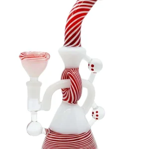 9 Inch Red & White Wig Wag Recycler Glass Bong