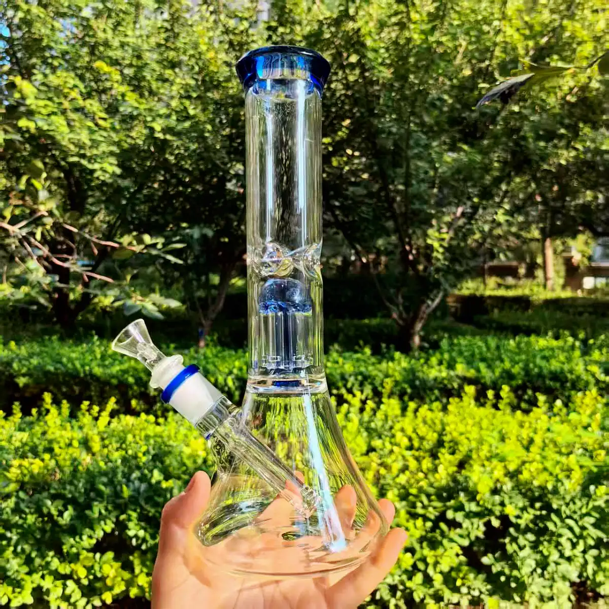 11 Inch Borosilicate Glass Beaker Bong with Tree Perc and Ice Catcher - Image 8