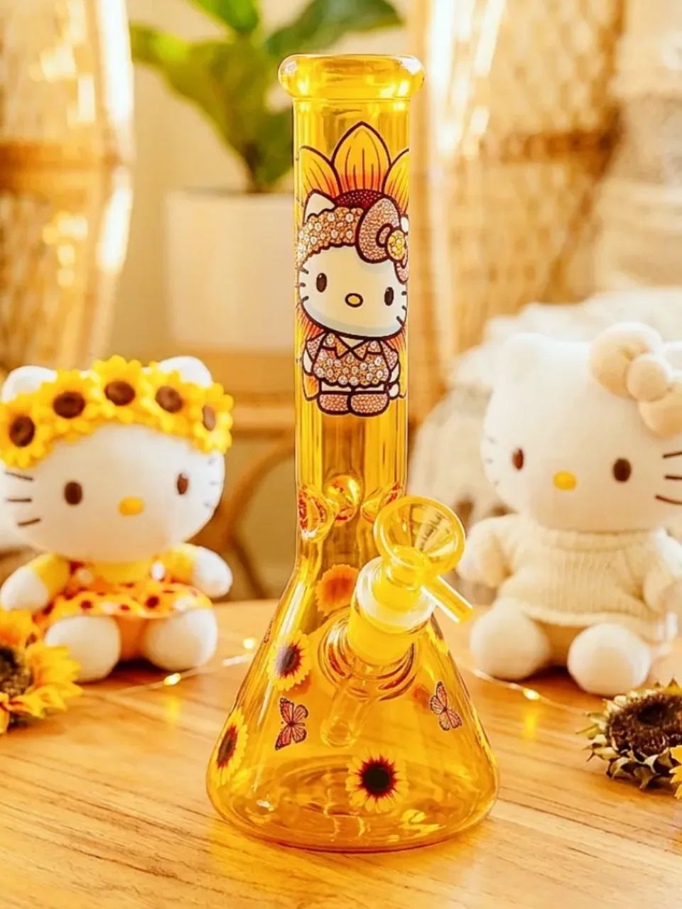 10-Inch Hello Kitty Sunflower Butterfly Fairy Beaker Bong - Image 9