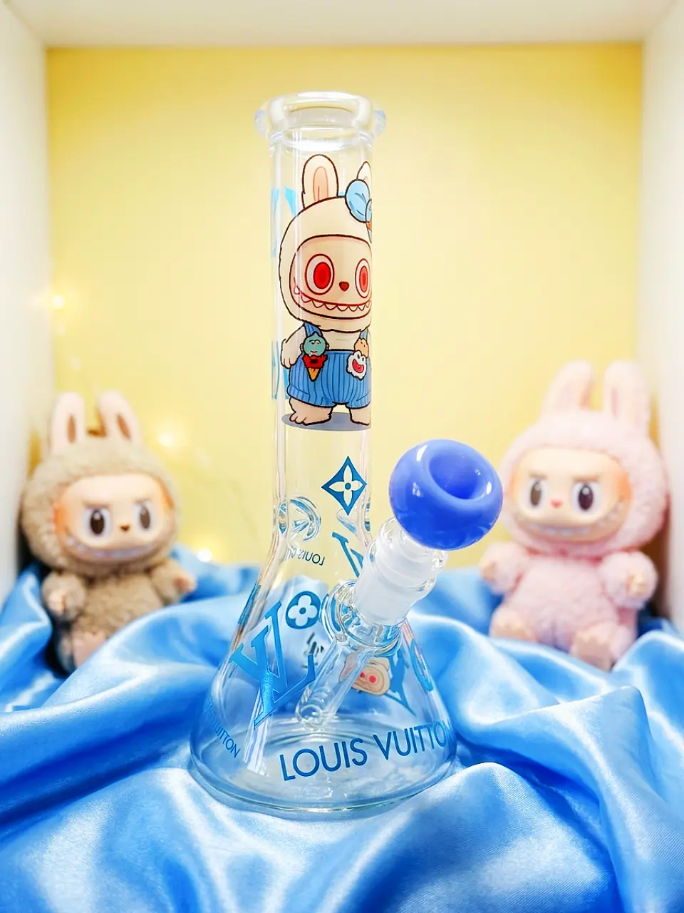 10-Inch Blue LABUBU x LV Inspired Beaker Glass Bong - Image 6