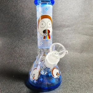 8-Inch Morty Psychedelic Rainbow Glow Beaker Glass Bong