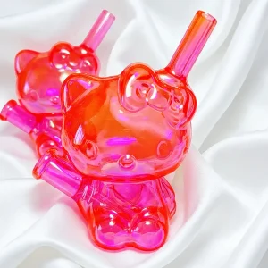 5 Inch Neon Pink Hello Kitty-Inspired 3D Glass Bubbler