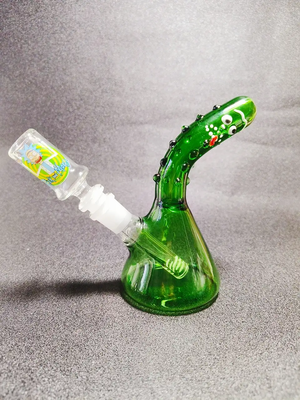 6 Inch Pickle Rick 3D Handcrafted Beaker Glass Bong - Image 5