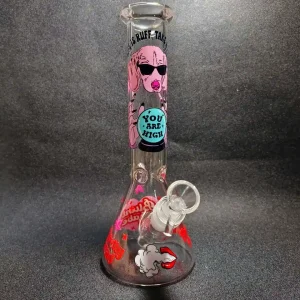 10 Inch Pink Dog Fortune You Are High Beaker Glass Bong