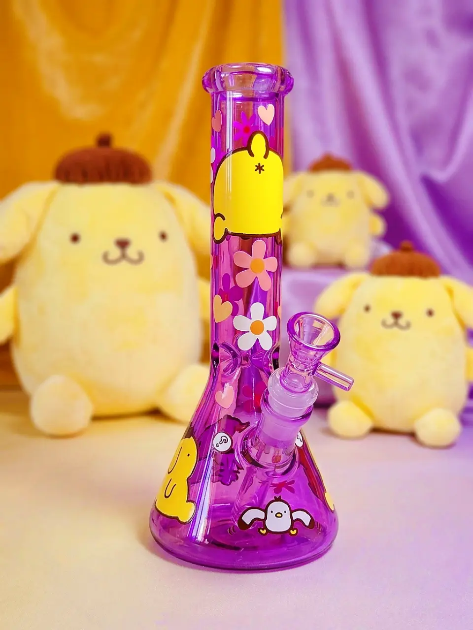 10-Inch Pompompurin Peachy Mood Purple Beaker Glass Bong - Image 5
