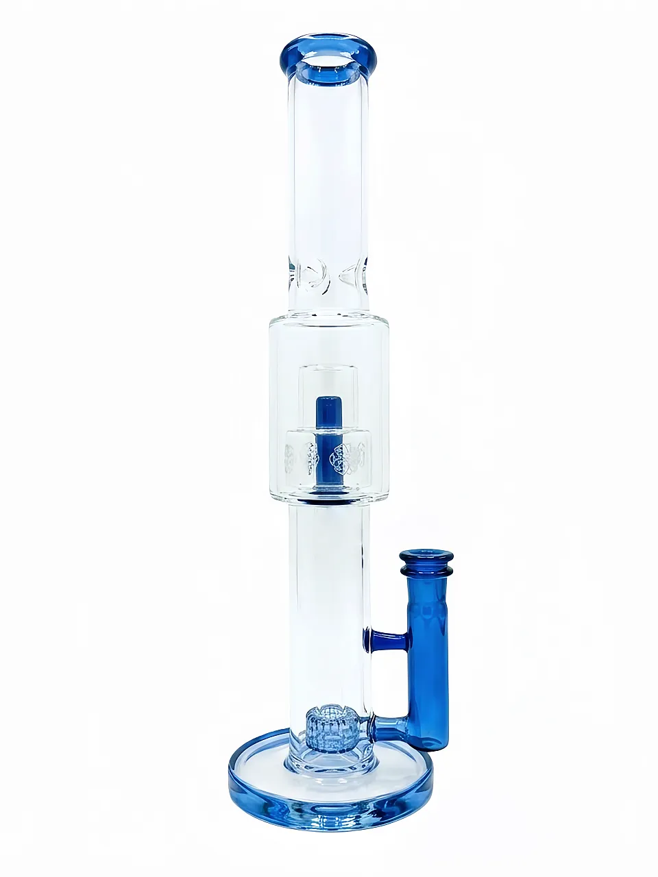 15.5 Inch Blue Seed of Life Double Perc Glass Bong
