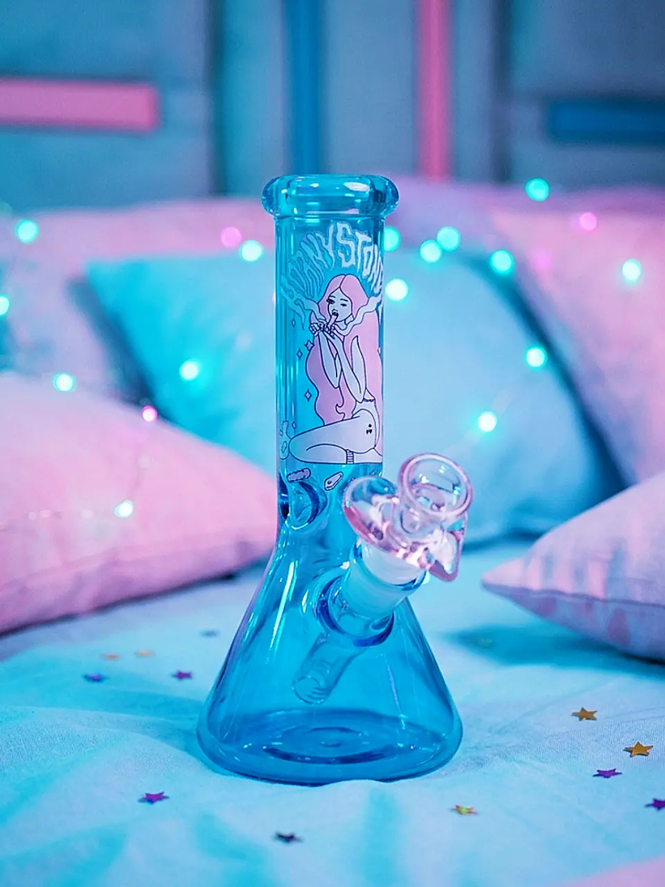 8-Inch Vapor Girl Blue Beaker Glass Bong - Image 5