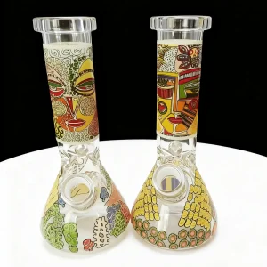 8-Inch Abstract Tribal Borosilicate Glass Beaker Bong