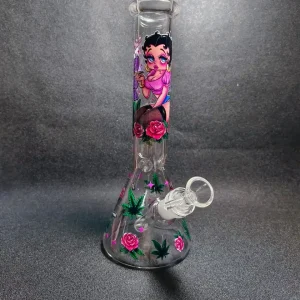10-Inch Betty Boop Rose & Leaf Beaker Glass Bong