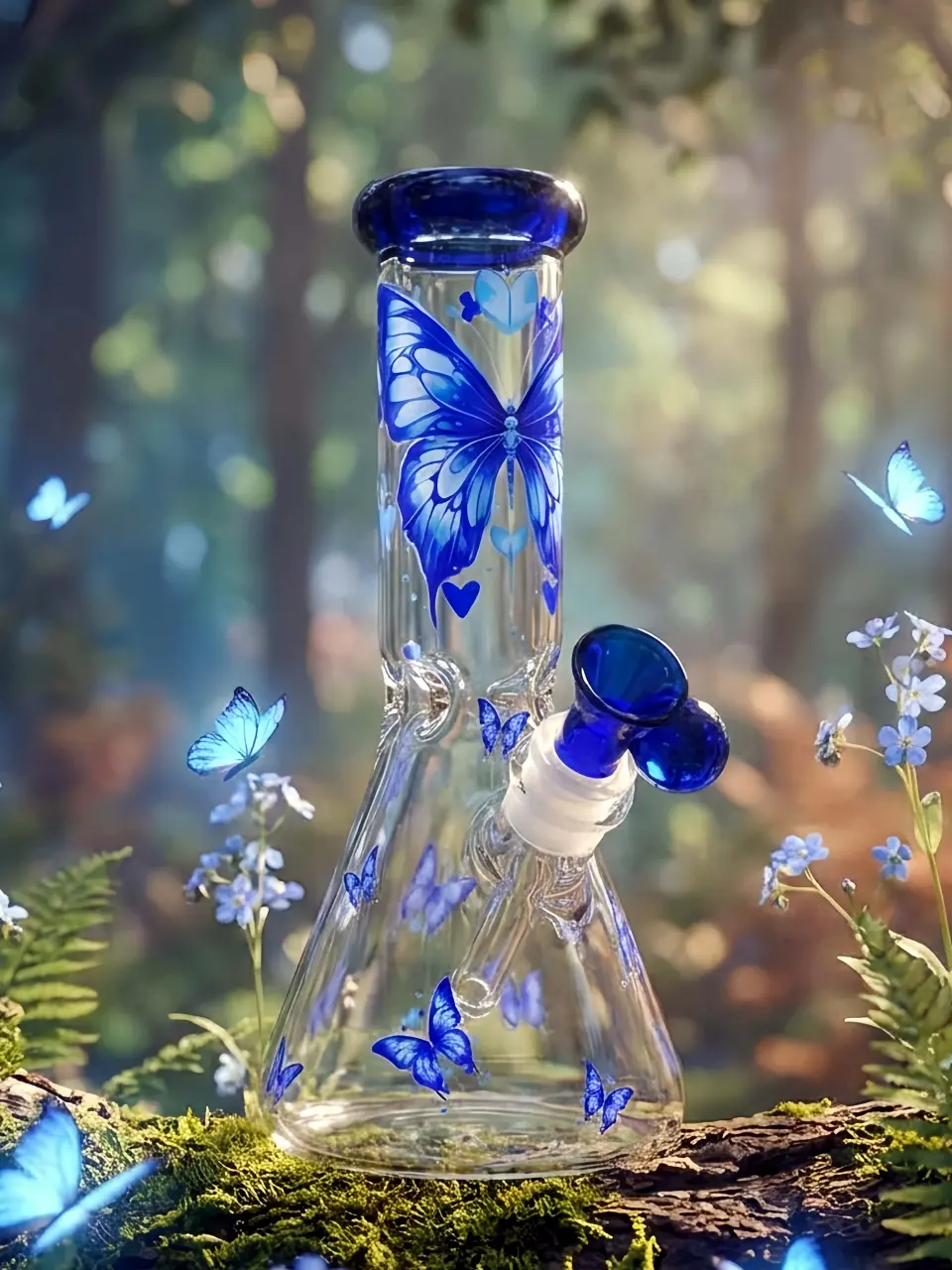 10 Inch Blue Butterfly Beaker Bong in 5mm Borosilicate Glass - Image 4