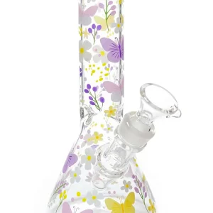 8-Inch Butterfly & Daisy Beaker Glass Bong