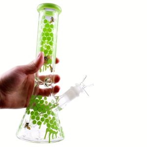 10-Inch Green Beehive & Bumblebee 5mm Glass Bong