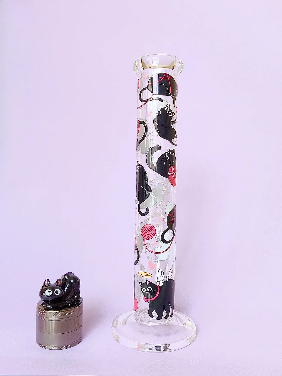10-Inch Black Cat Borosilicate Glass Straight Tube Bong - Image 2