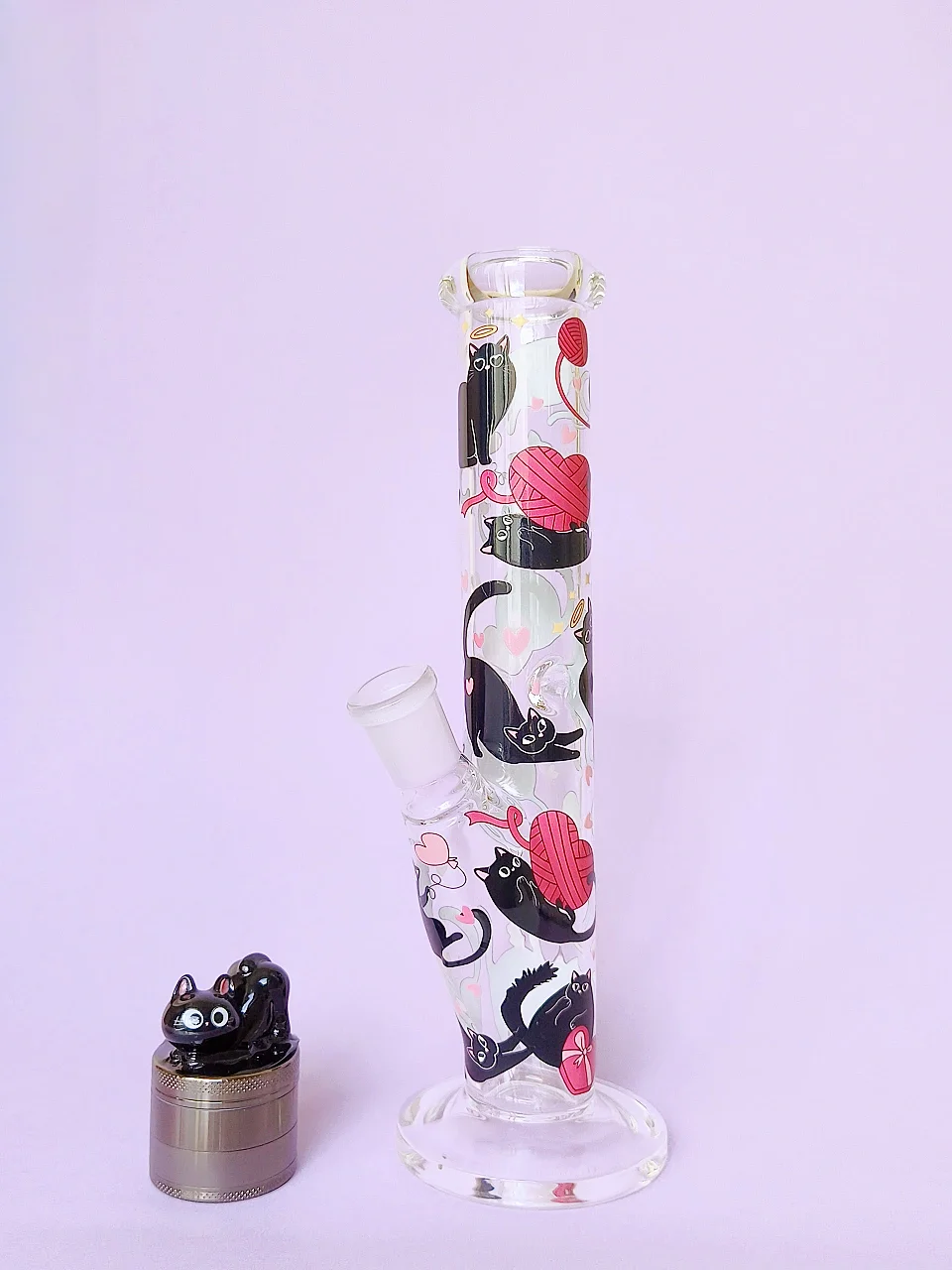 10-Inch Black Cat Borosilicate Glass Straight Tube Bong - Image 3