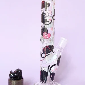 10-Inch Black Cat Borosilicate Glass Straight Tube Bong