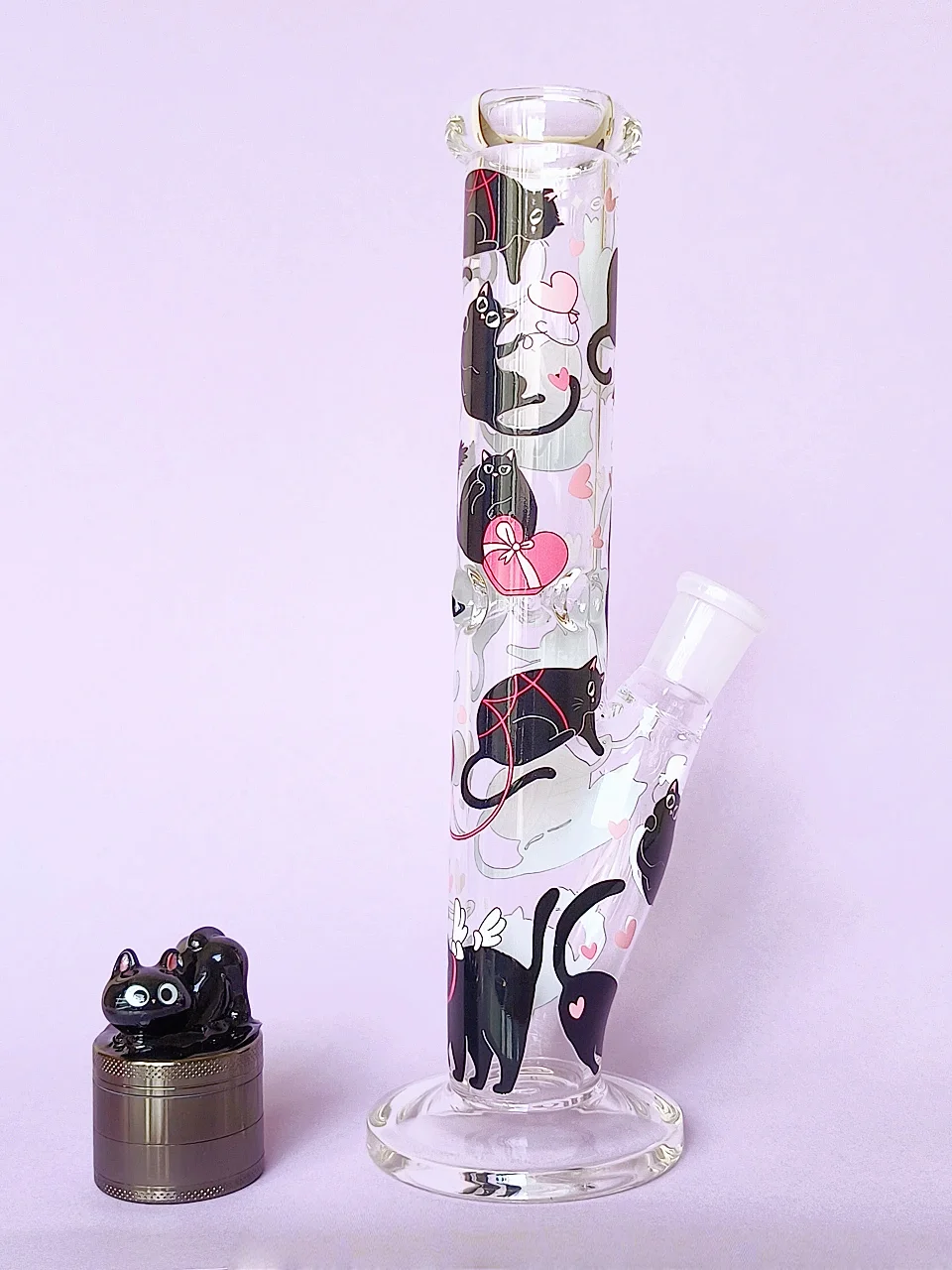 10-Inch Black Cat Borosilicate Glass Straight Tube Bong