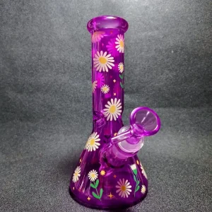 8-Inch Purple Daisy Flower Beaker Glass Bong