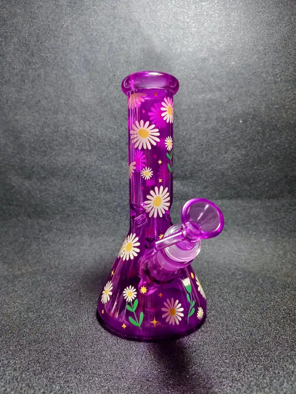8-Inch Purple Daisy Flower Beaker Glass Bong