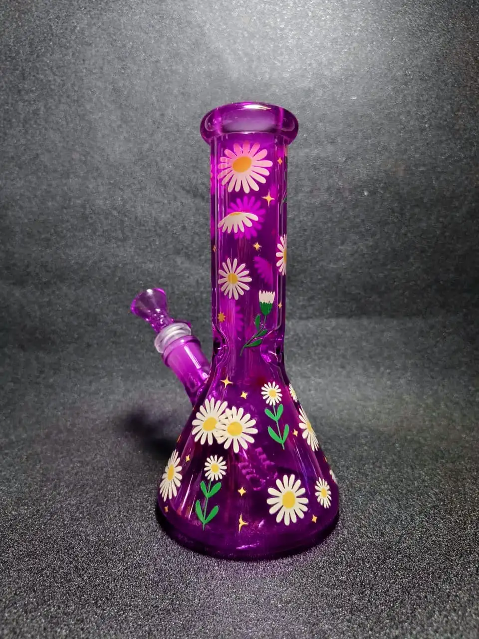 8-Inch Purple Daisy Flower Beaker Glass Bong - Image 3