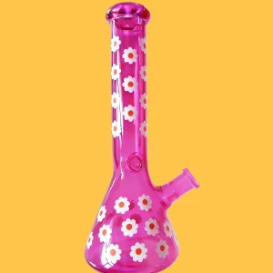 10-Inch Hot Pink Daisy Beaker Bong
