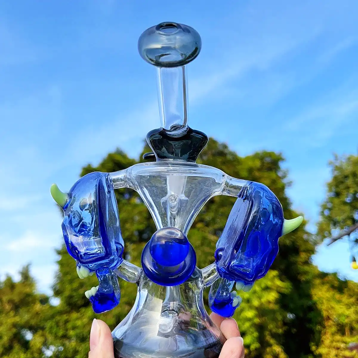 Dual Blue Demon Skull Borosilicate Glass Bong & Dab Rig - Image 2