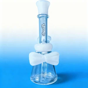 7 Inch Clear Borosilicate Glass Bong with White Bow Accents
