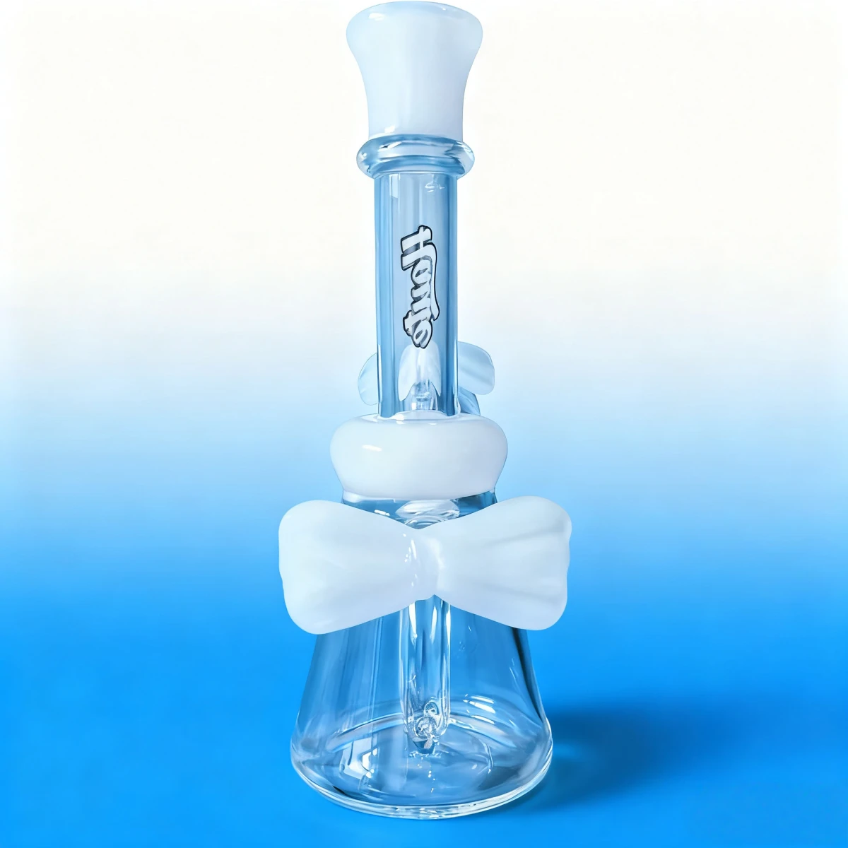 7 Inch Clear Borosilicate Glass Bong with White Bow Accents