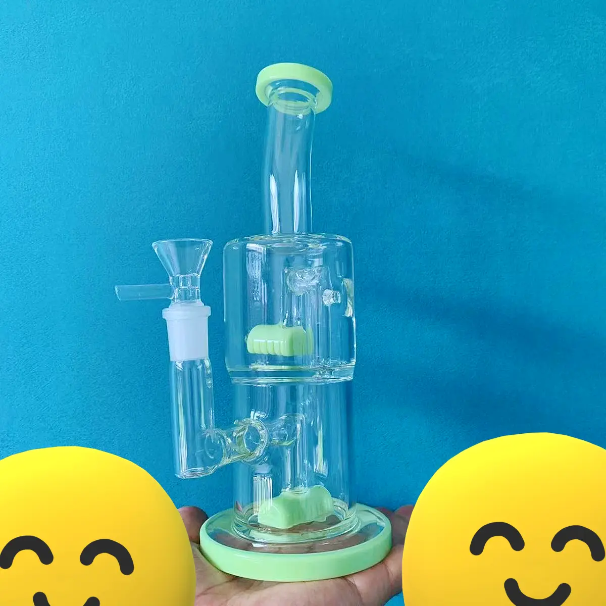 9 Inch Dual Chamber Inline Perc Glass Bong - Milky Green - Image 2