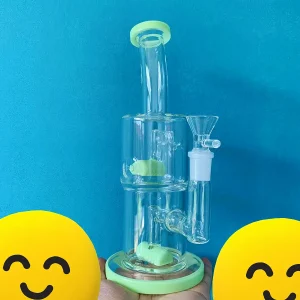 9 Inch Dual Chamber Inline Perc Glass Bong - Milky Green