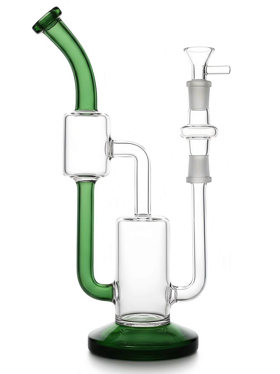 11 Inch Green Dual-Chamber Recycler Glass Bong