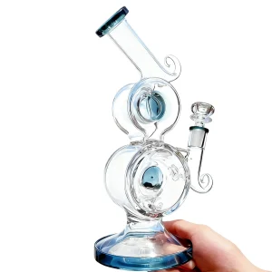10 Inch Dual Turbine Chamber Recycler Glass Bong with Teal Accents