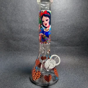10-Inch Snow White Leopard Heart Beaker Glass Bong