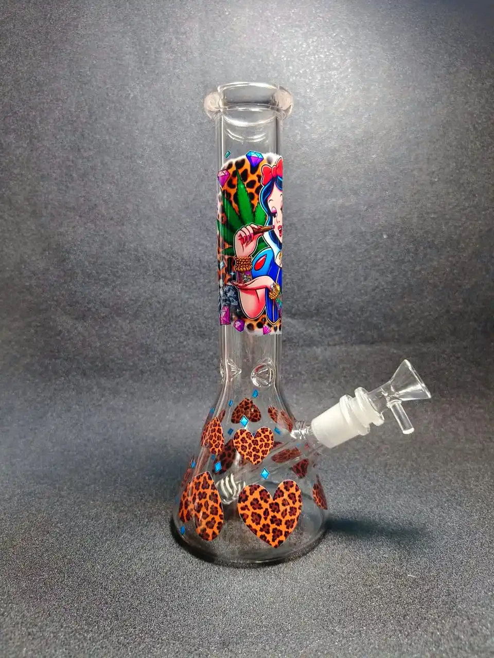 10-Inch Snow White Leopard Heart Beaker Glass Bong - Image 2