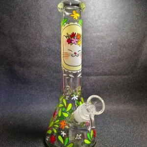 10 Inch Flower Crown Cat Beaker Glass Bong