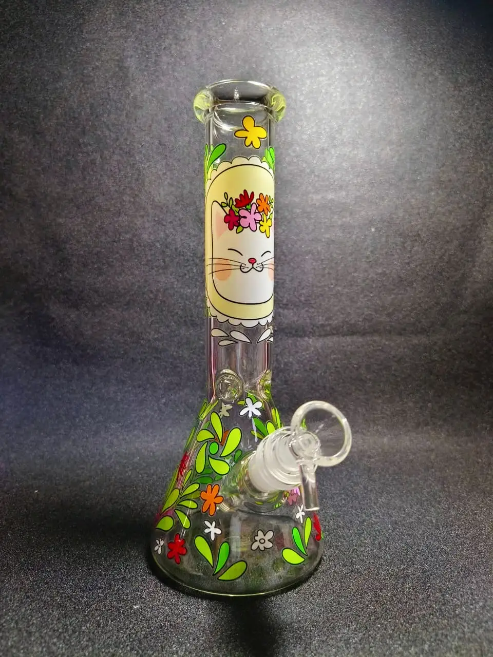 10 Inch Flower Crown Cat Beaker Glass Bong