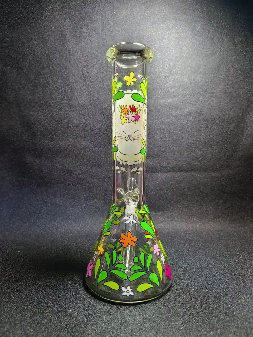 10 Inch Flower Crown Cat Beaker Glass Bong - Image 3