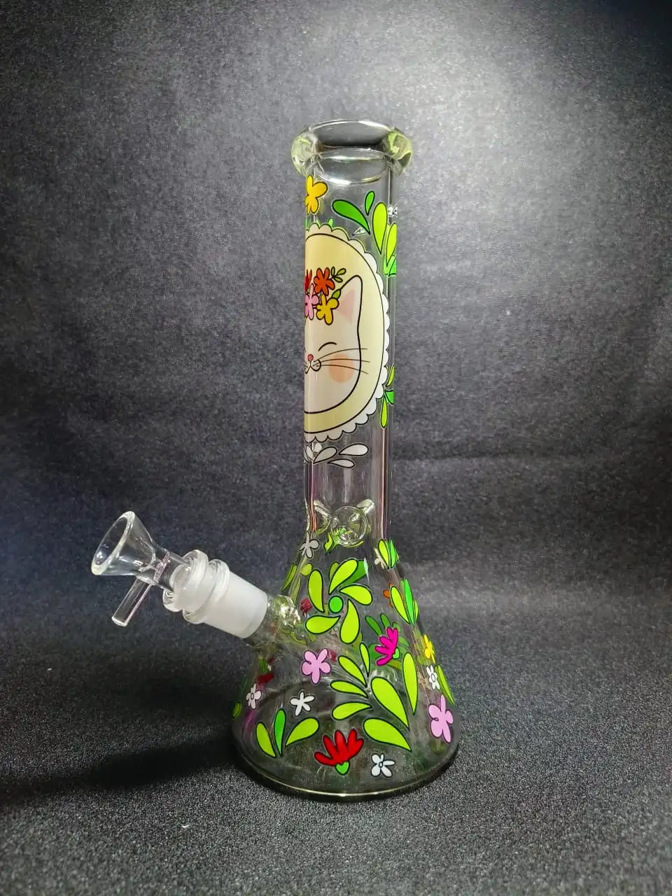 10 Inch Flower Crown Cat Beaker Glass Bong - Image 4