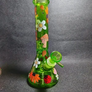 10 Inch Emerald Green Forest Mushroom Beaker Glass Bong