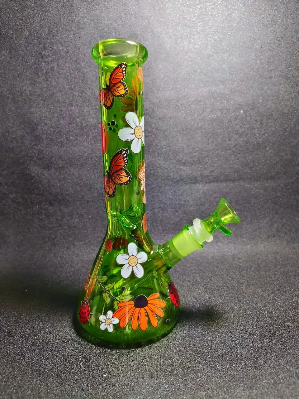 10 Inch Emerald Green Forest Mushroom Beaker Glass Bong - Image 2