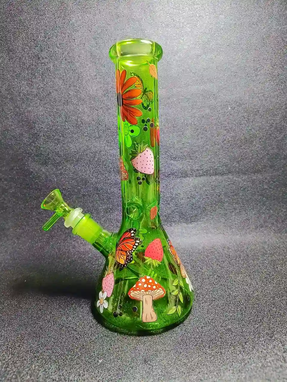 10 Inch Emerald Green Forest Mushroom Beaker Glass Bong - Image 4