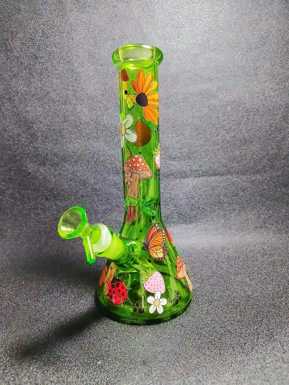 10 Inch Emerald Green Forest Mushroom Beaker Glass Bong - Image 5