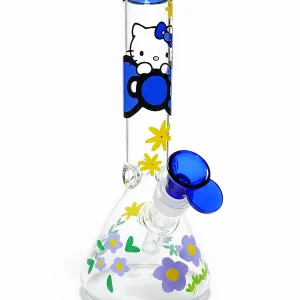 9.5-Inch Hello Kitty Blue Floral Beaker Glass Bong