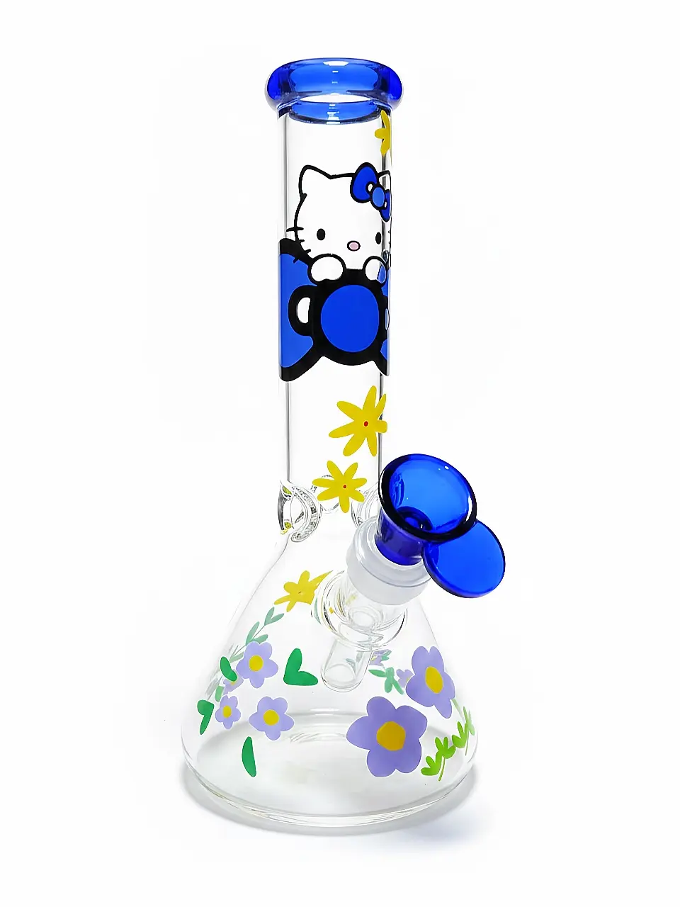 9.5-Inch Hello Kitty Blue Floral Beaker Glass Bong