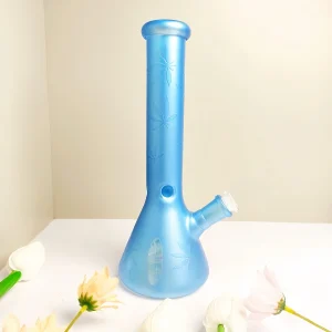 10-Inch Frosted Blue Leaf Borosilicate Glass Beaker Bong