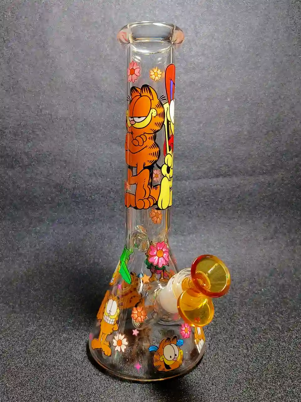 Garfield Comic Cat Floral 10-Inch Beaker Glass Bong