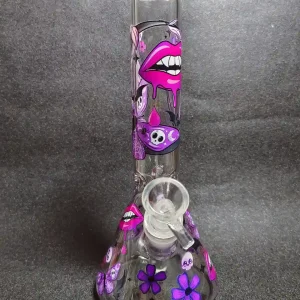 10-Inch Gothic Lips Butterfly Skull Beaker Glass Bong