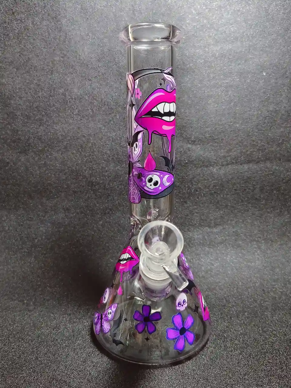 10-Inch Gothic Lips Butterfly Skull Beaker Glass Bong