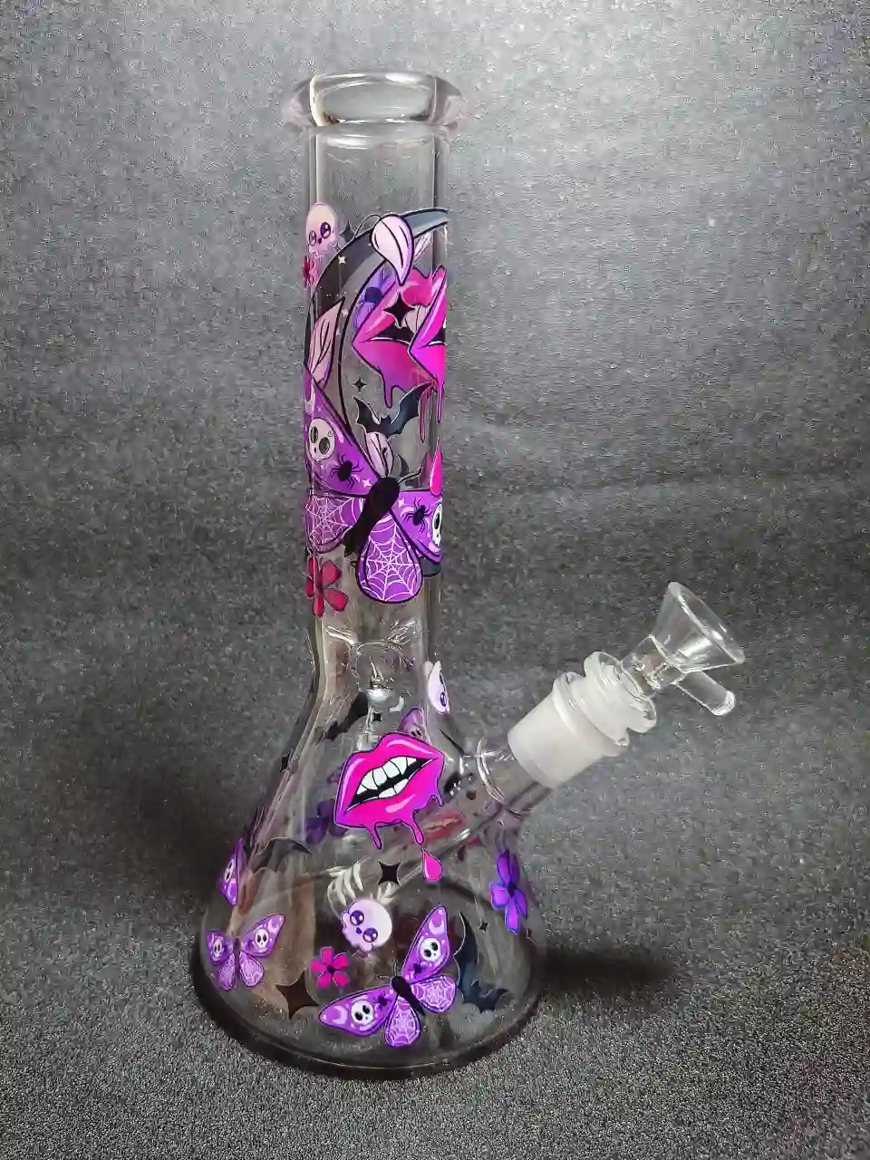 10-Inch Gothic Lips Butterfly Skull Beaker Glass Bong - Image 2